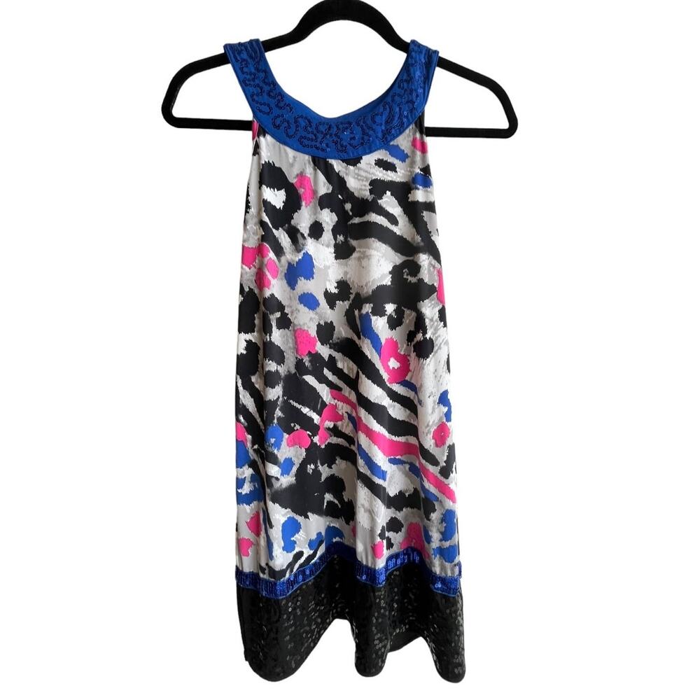 Justice Sequin Mini Dress Juniors Sz 14 Sleeveless Leopard Black White Blue Pink